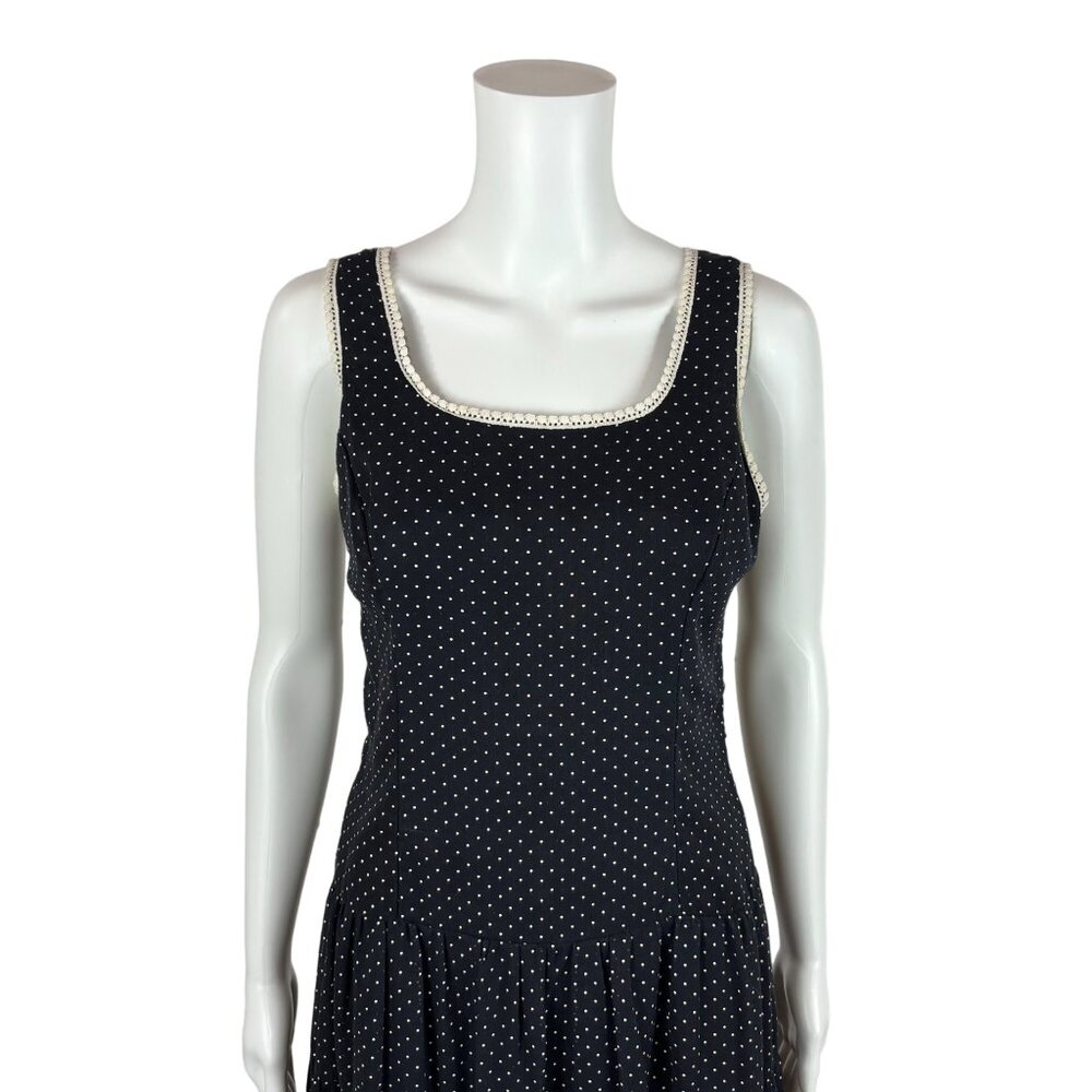 Vintage 80s Prairie Dress Women's Extra Small Black White Dotted Swiss Tiered - Picture 3 of 11